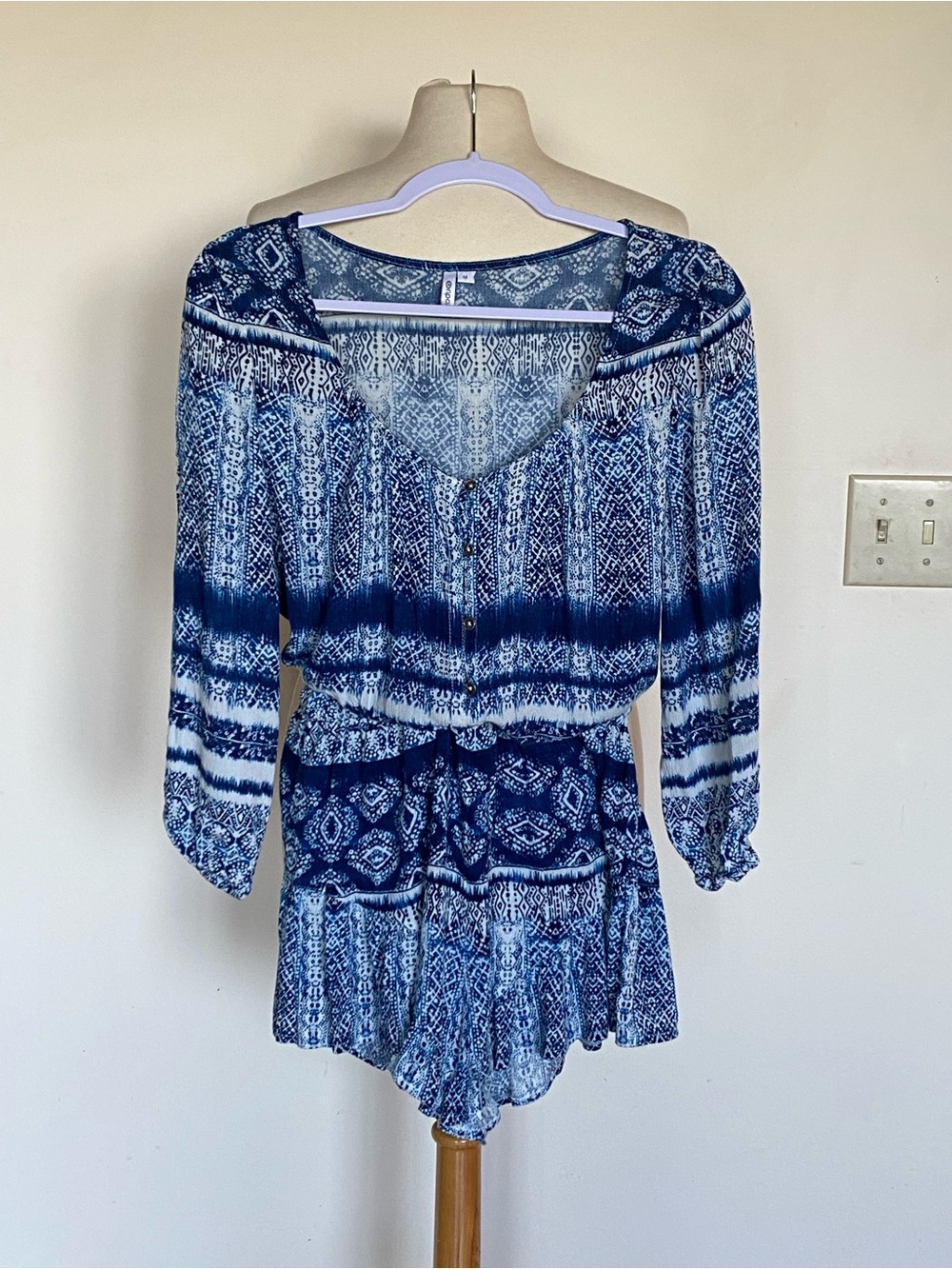 Rip Curl Blue Printed V-Neck Long-Sleeve Tunic
